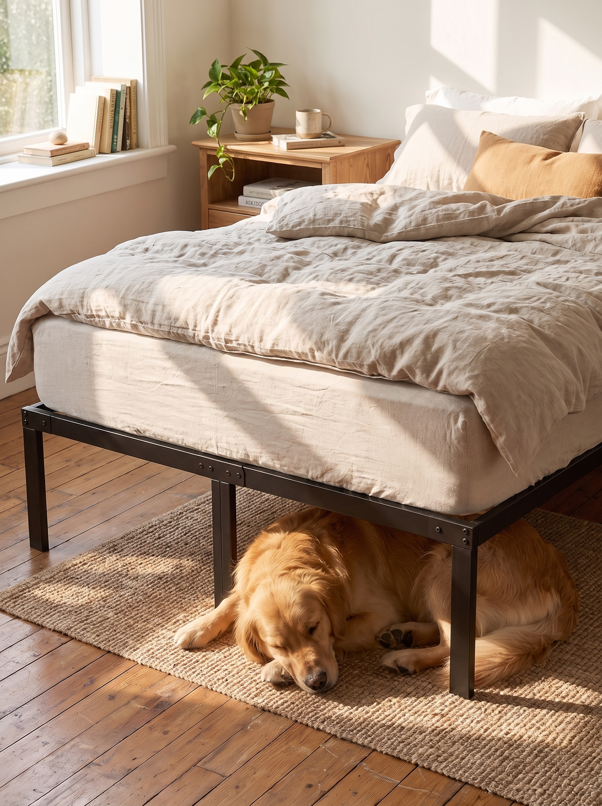 metal-platform-bed-frame-14in-steel-slat-base-queen lifestyle 2