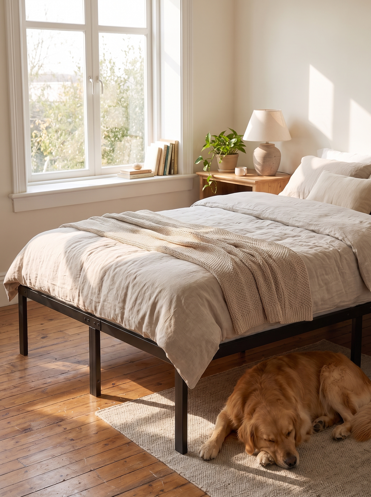 metal-platform-bed-frame-14in-steel-slat-base-queen lifestyle 3