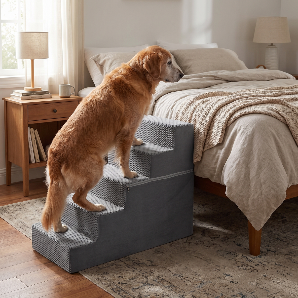 Dog Stairs for Bed - Non-Slip Foam Pet Steps (5 Layers) in use