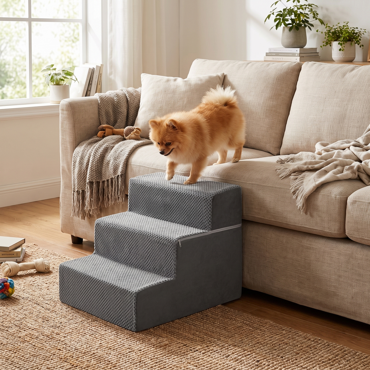 Dog Stairs for Bed - Non-Slip Foam Pet Steps (3 Layers) in use