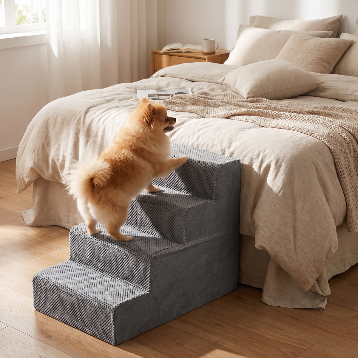Dog Stairs for Bed - Non-Slip Foam Pet Steps (4 Layers) in use