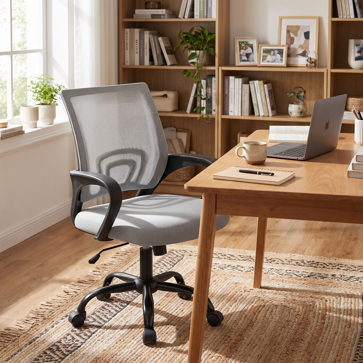 Ergonomic Office Chair (Light Gray) in a home office