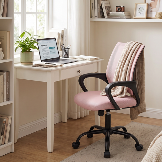 Ergonomic Office Chair (Pink) in a study nook