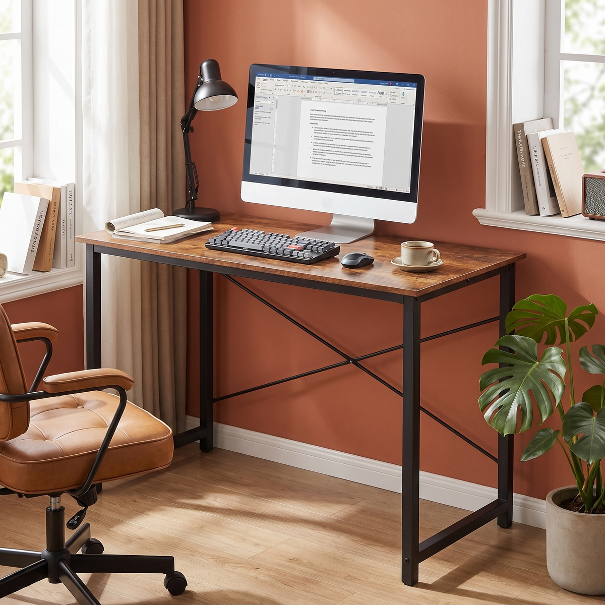 Computer Desk (44in Rust) in a home office