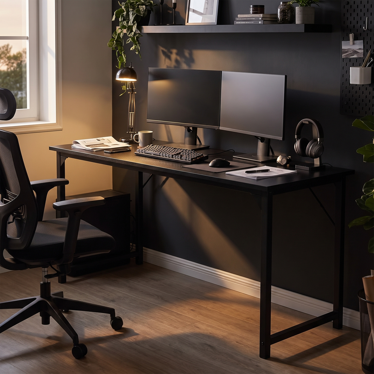 Computer Desk (63in Black) in a home office