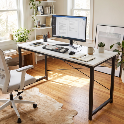 Computer Desk (55in White) in a bright home office