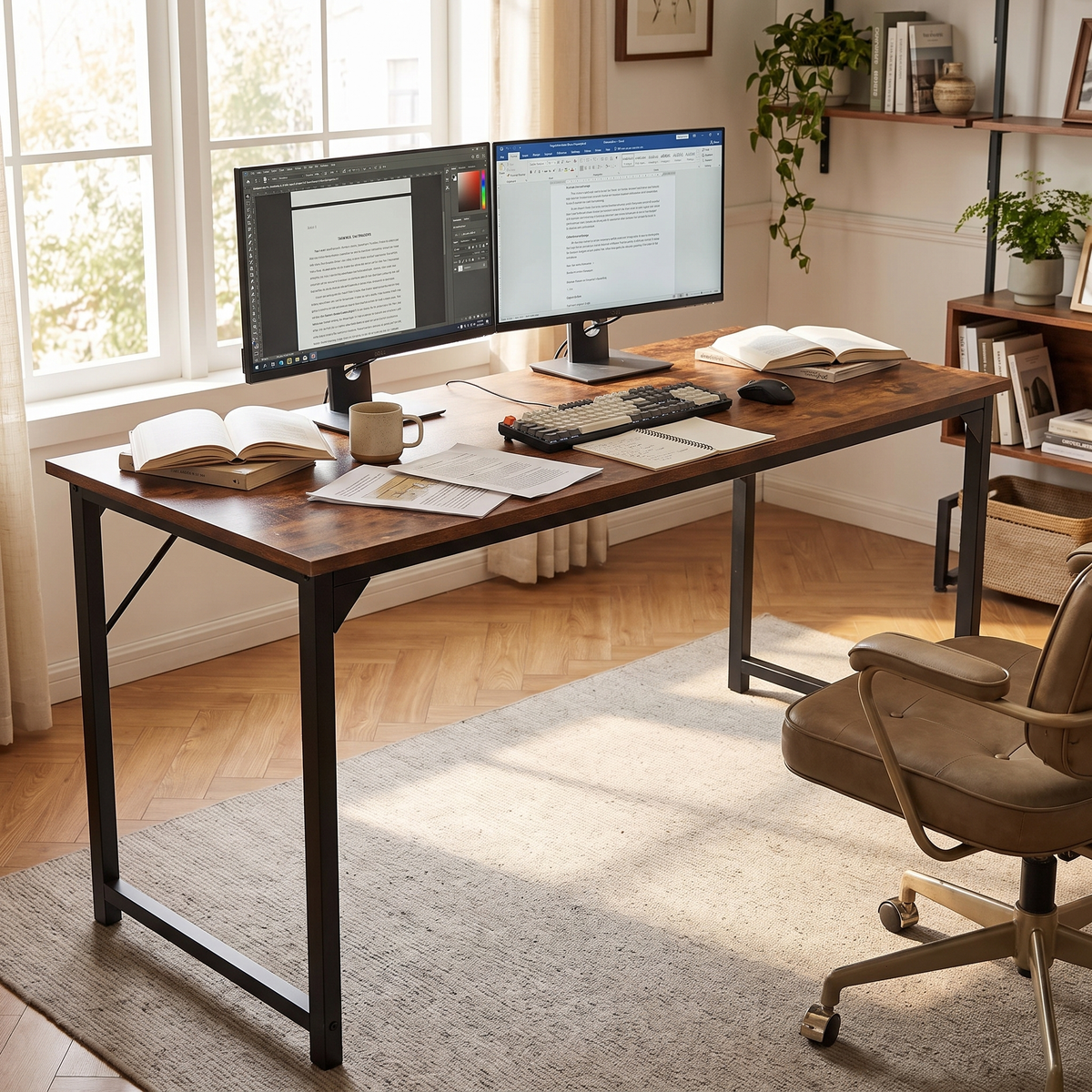 Computer Desk (63in Rust) in a home office