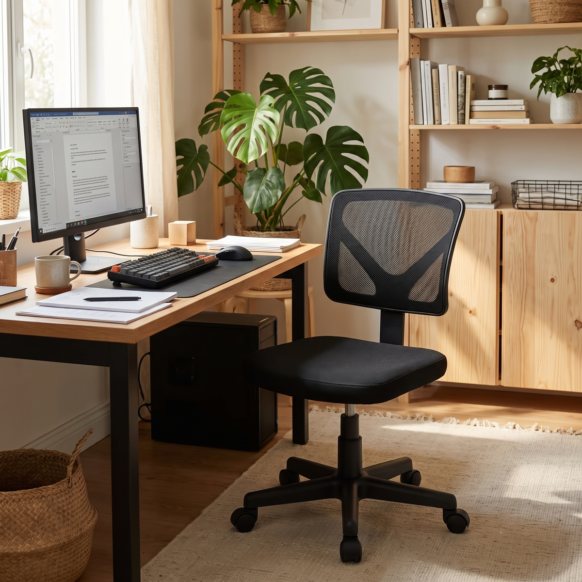 Armless Office Chair (Black) in a home office