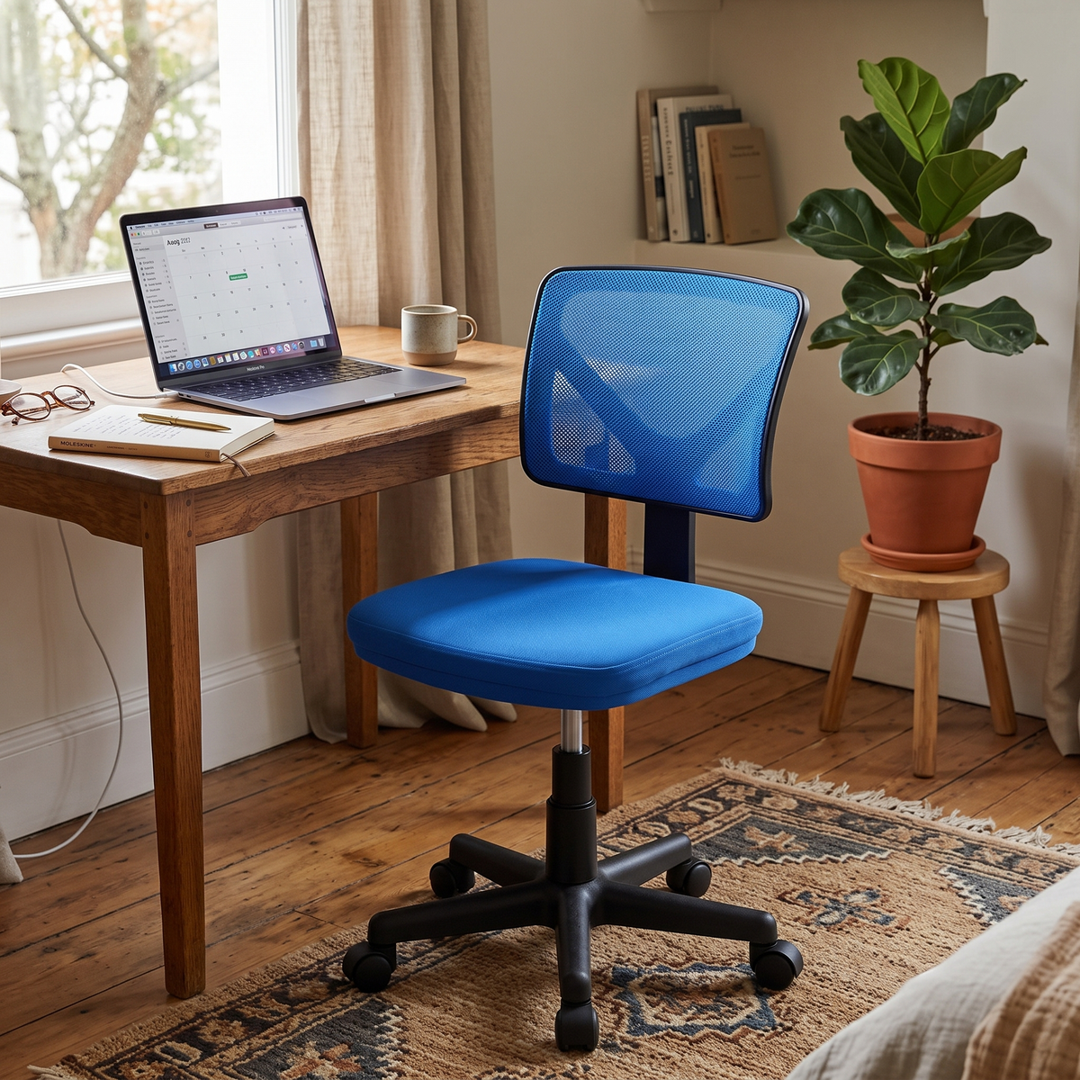 Armless Office Chair (Blue) in a home office