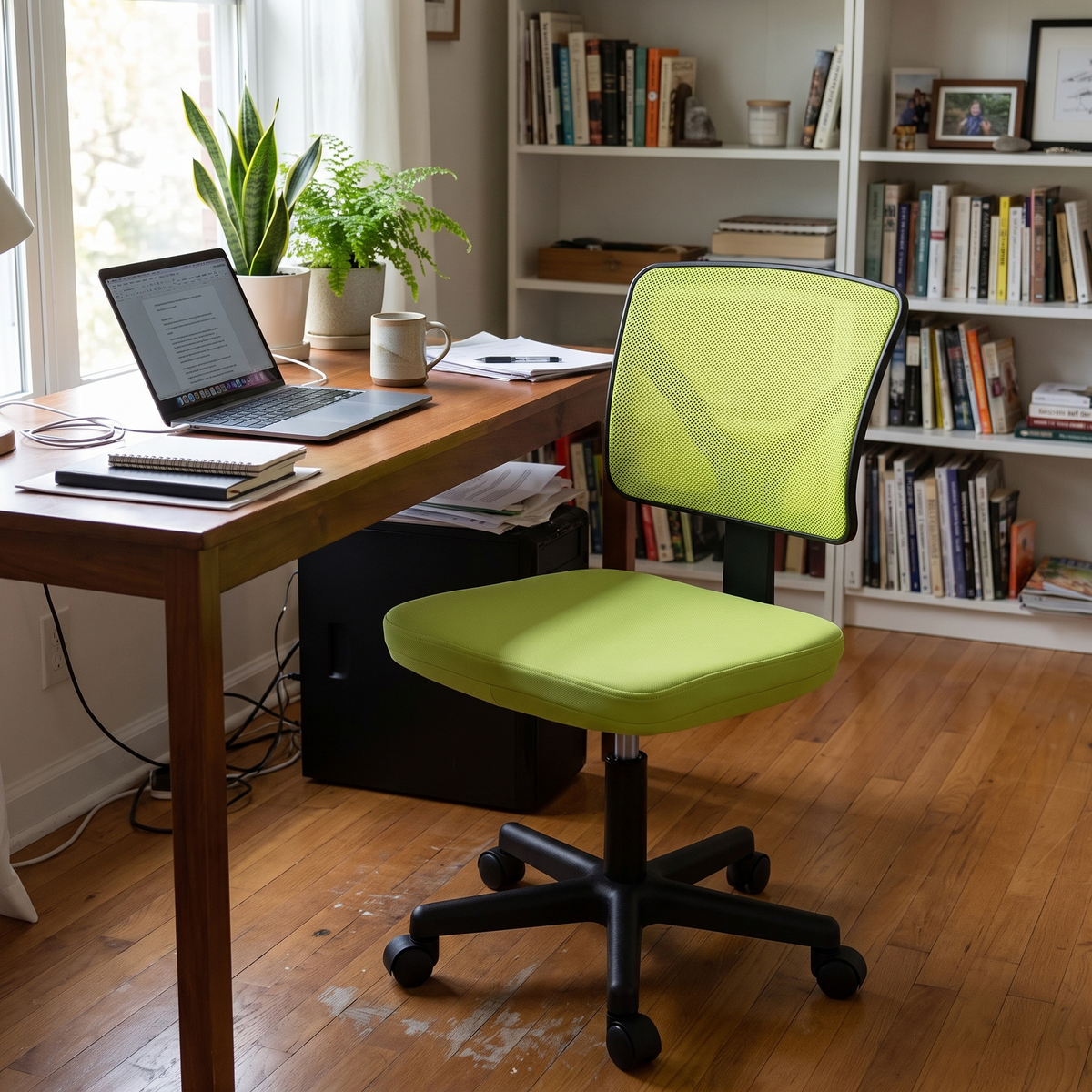 Armless Office Chair (Green) in a home office