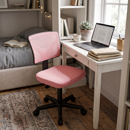 Armless Office Chair (Pink) in a study nook