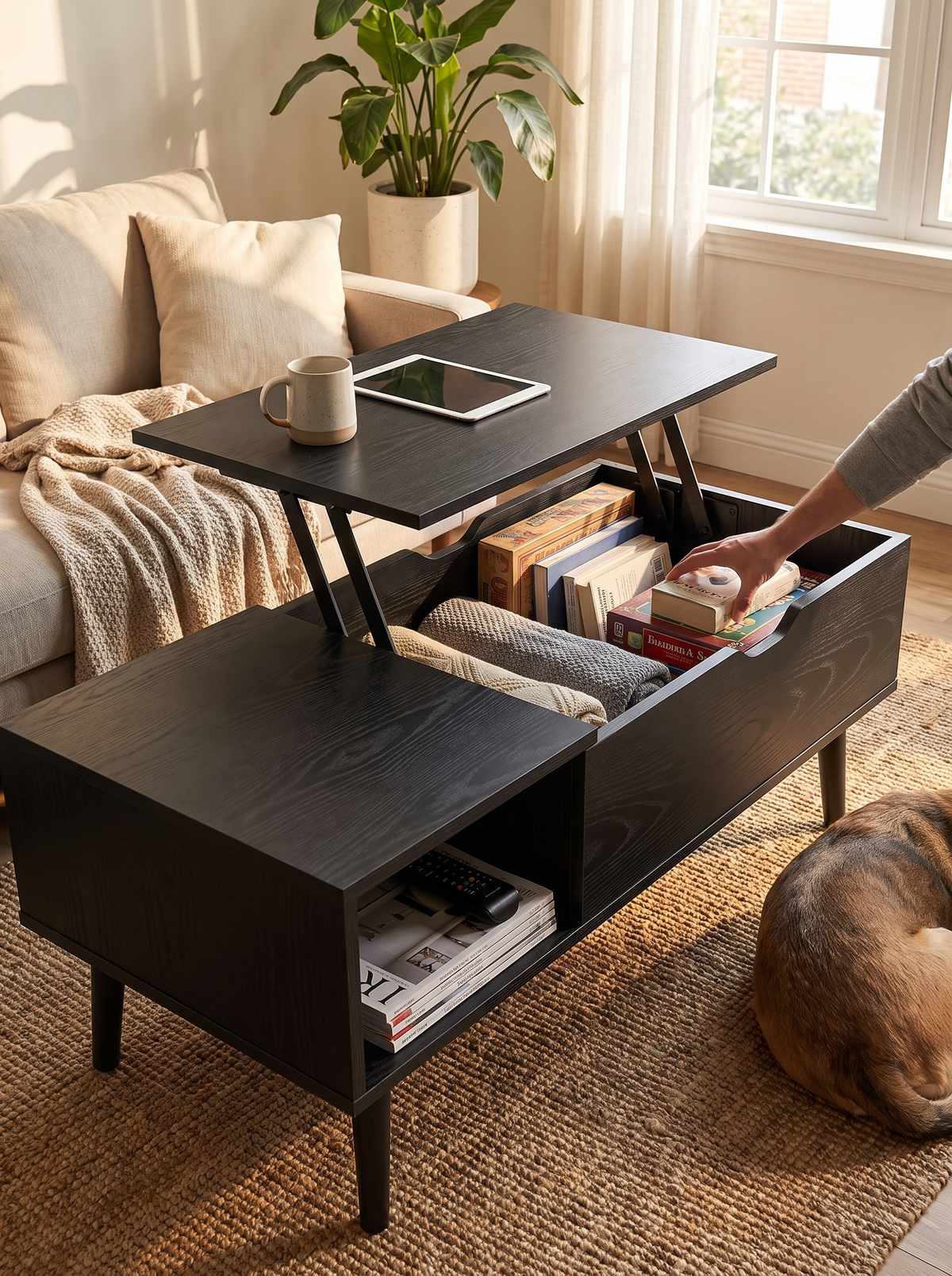 Lift Top Coffee Table Black lifestyle 2
