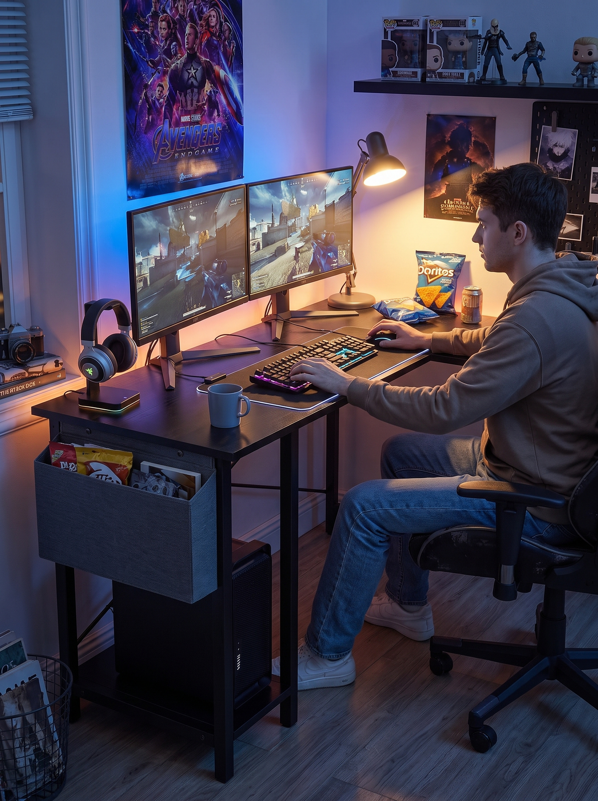 L Shaped Gaming Desk Black lifestyle 2