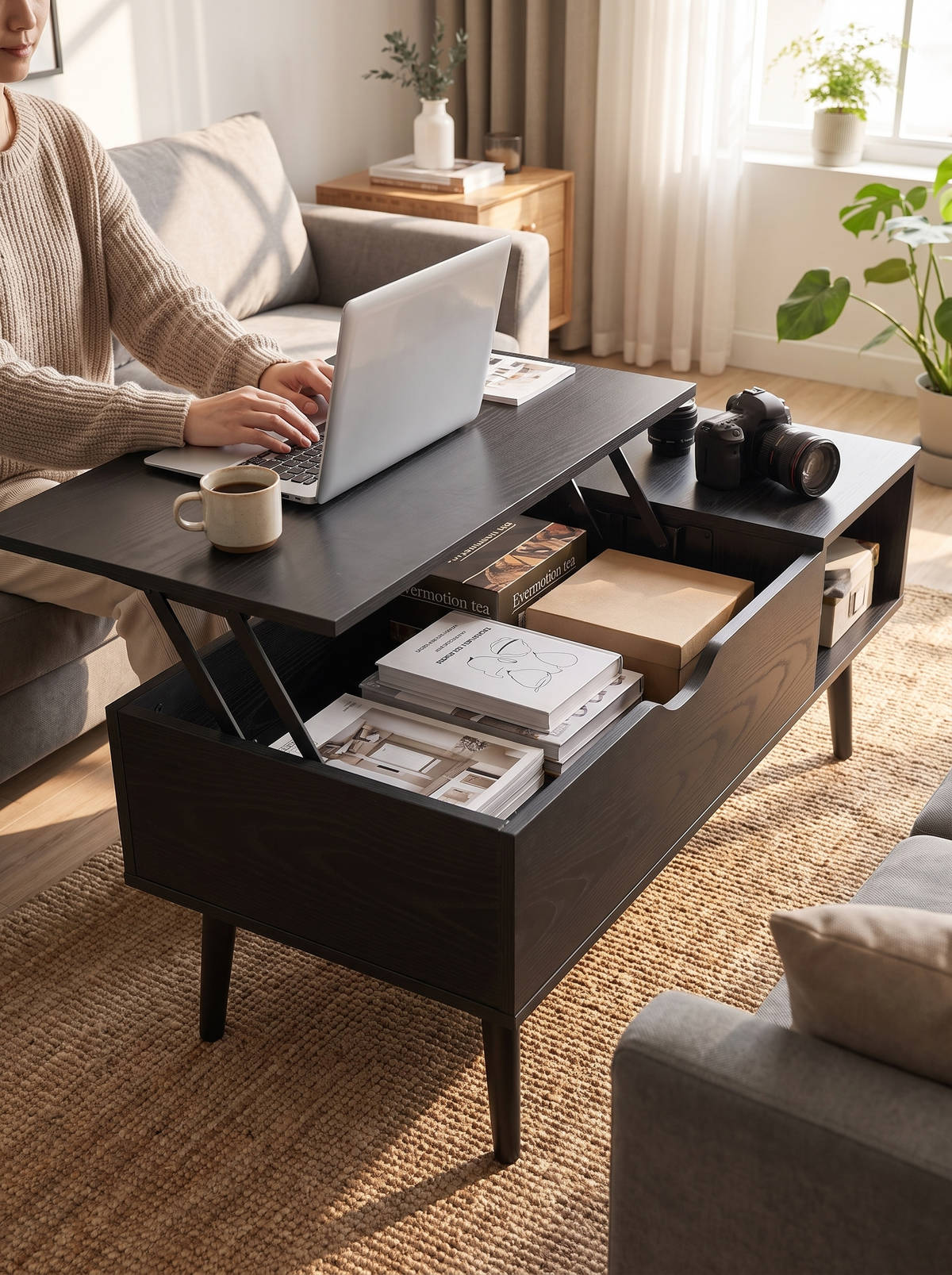 Lift Top Coffee Table Black lifestyle 3