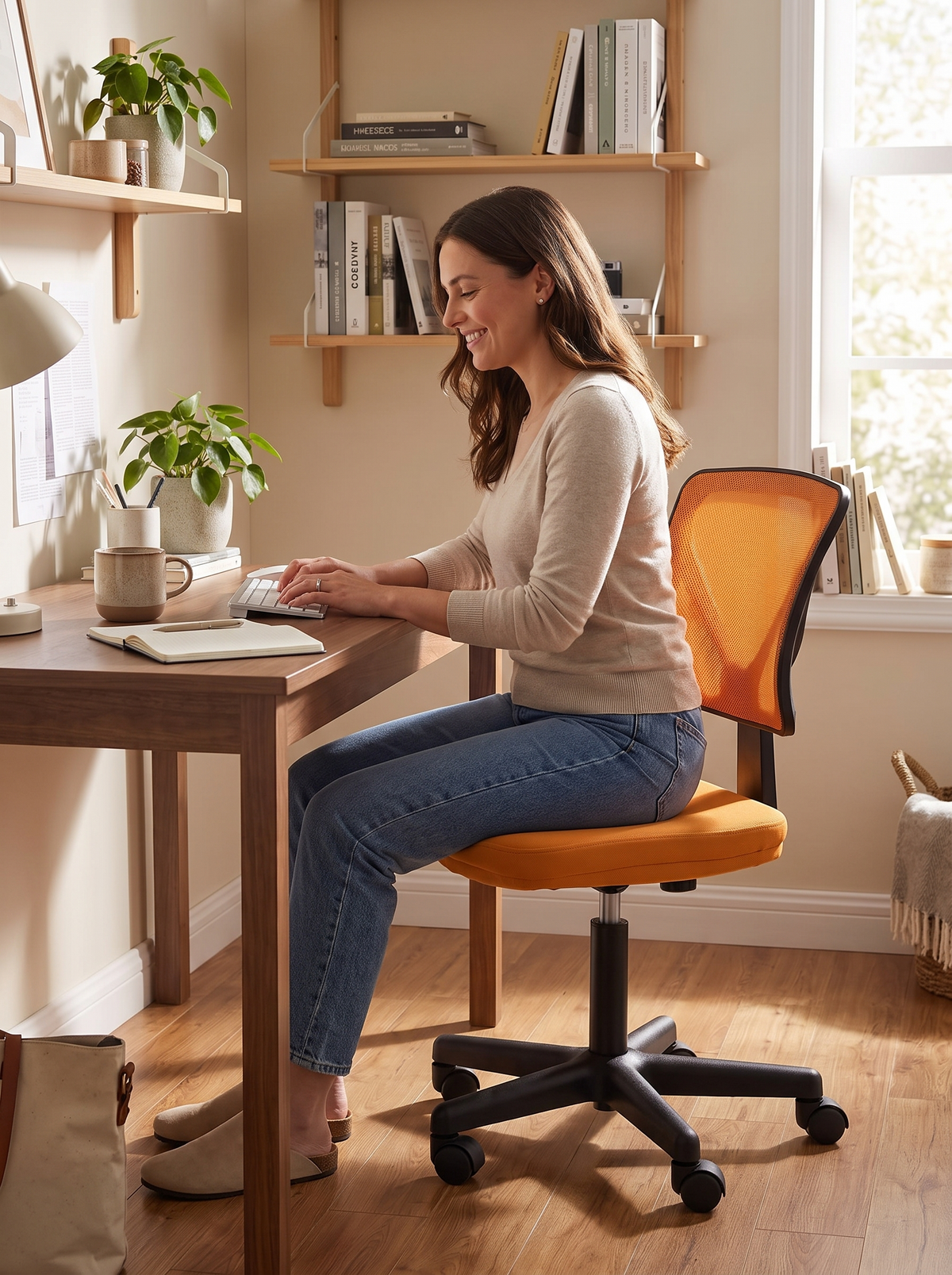 Armless Office Chair Orange lifestyle 1